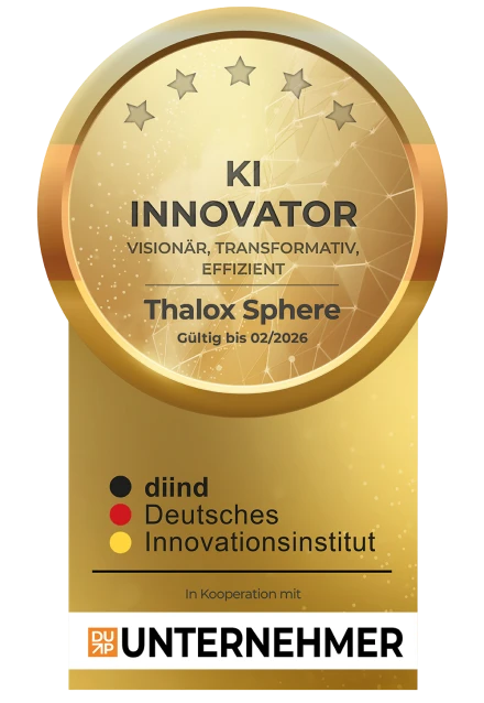 KI-Innovator-Siegel für Thalox Sphere vom Deutschen Innovationsinstitut, gültig bis Februar 2026