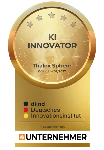 KI-Innovator-Siegel für Thalox Sphere vom Deutschen Innovationsinstitut, gültig bis Februar 2027